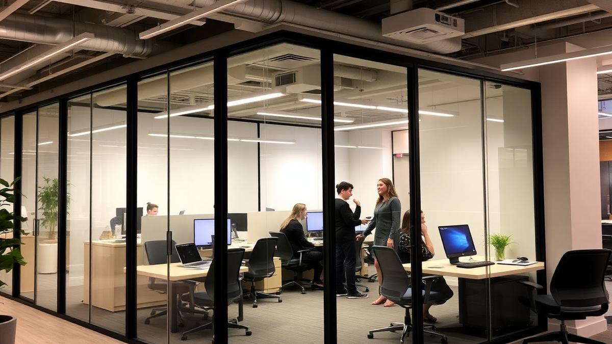 Private office space within coworking environment